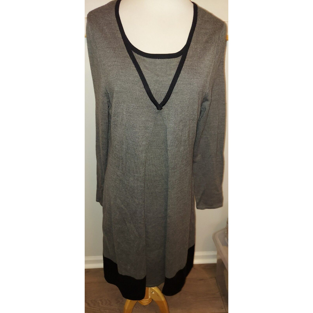 Women's Susan Lawrence Size Large Gray/Black Knit Dress Long Sleeve